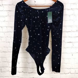 Wild Fable Black Galaxy Velvet Bodysuit S New